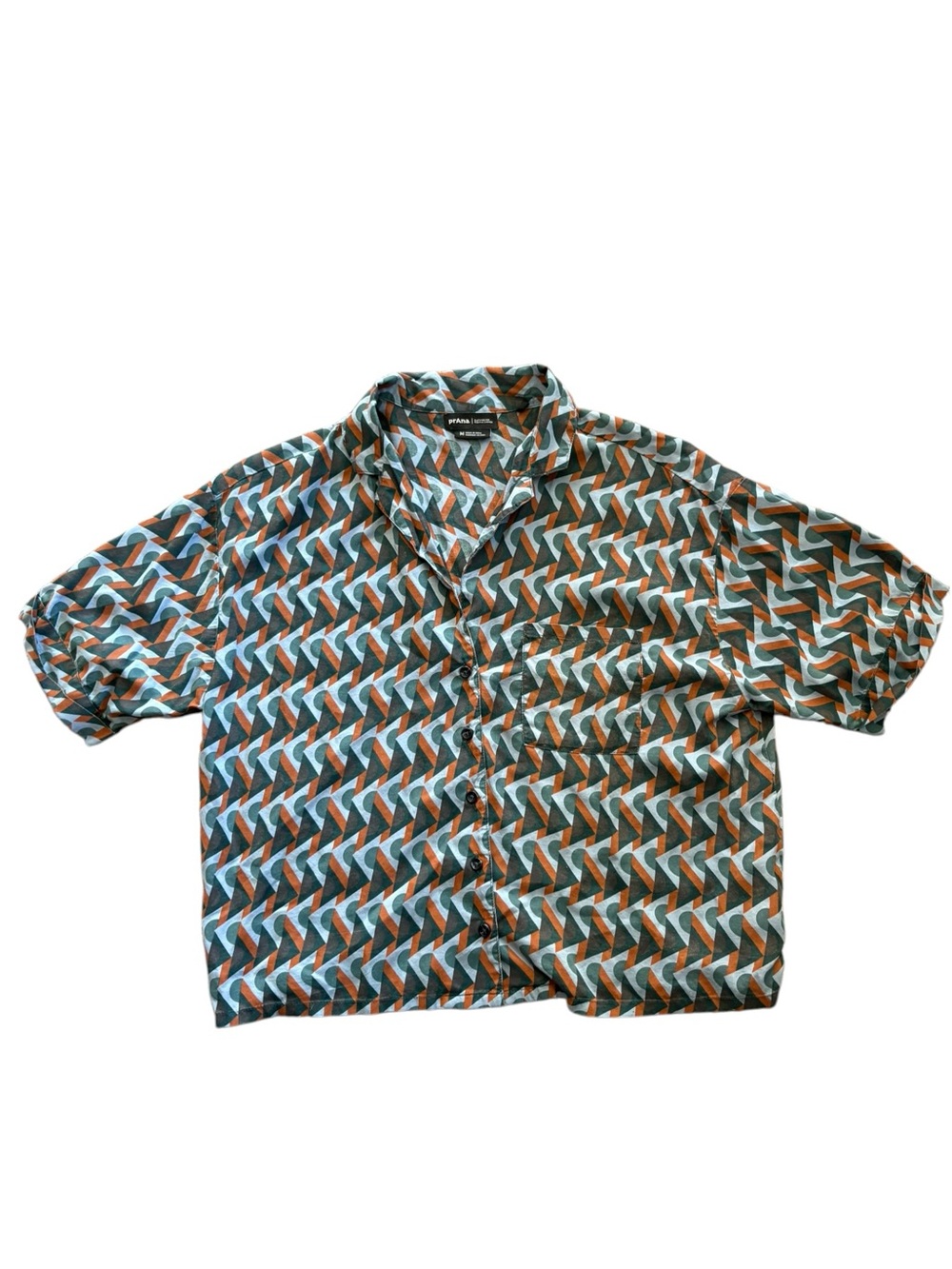 prAna Geometric Print TENCEL Modal Short Sleeve Button Up Shirt Medium